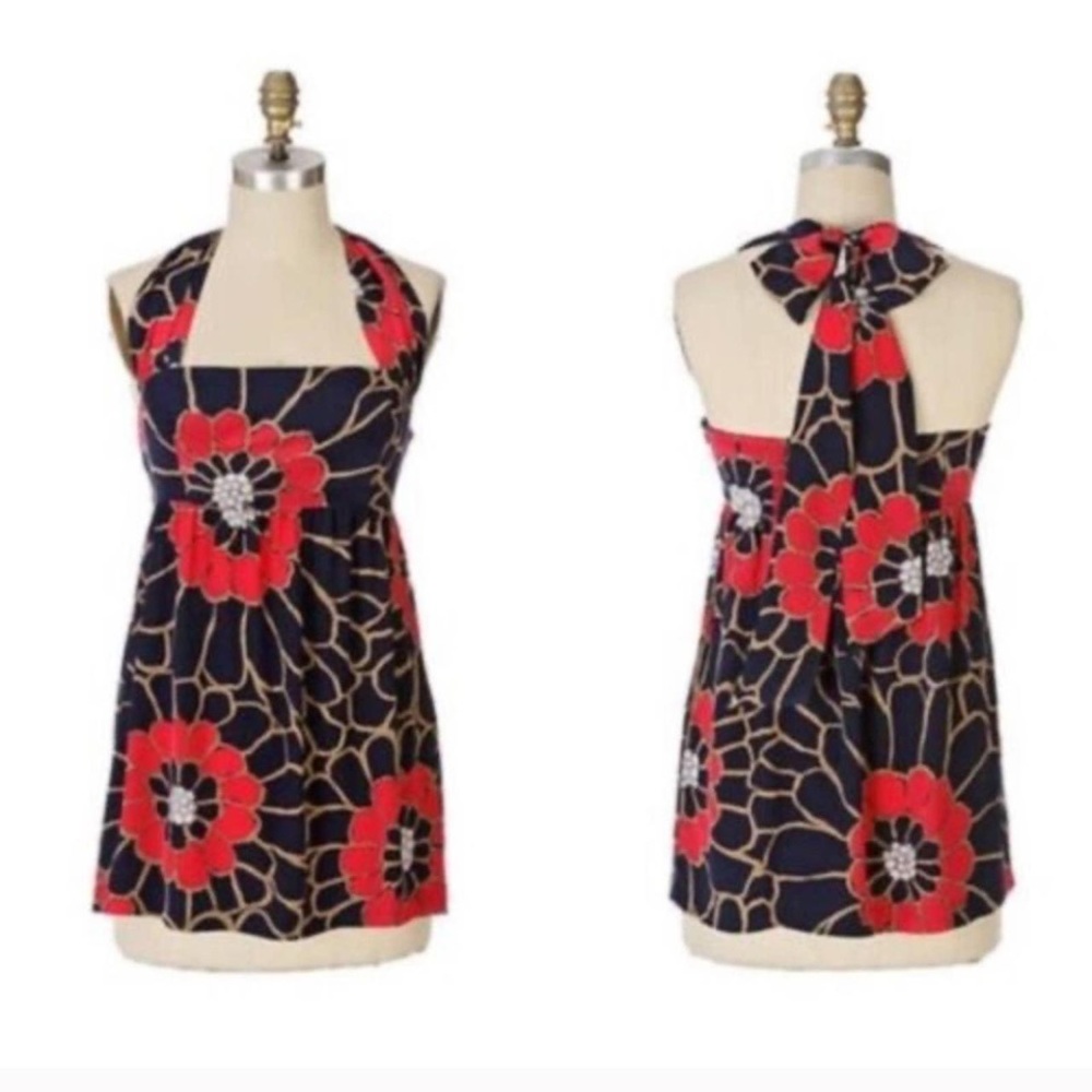 Anthropologie, Silk floral halter blouse, size 4
